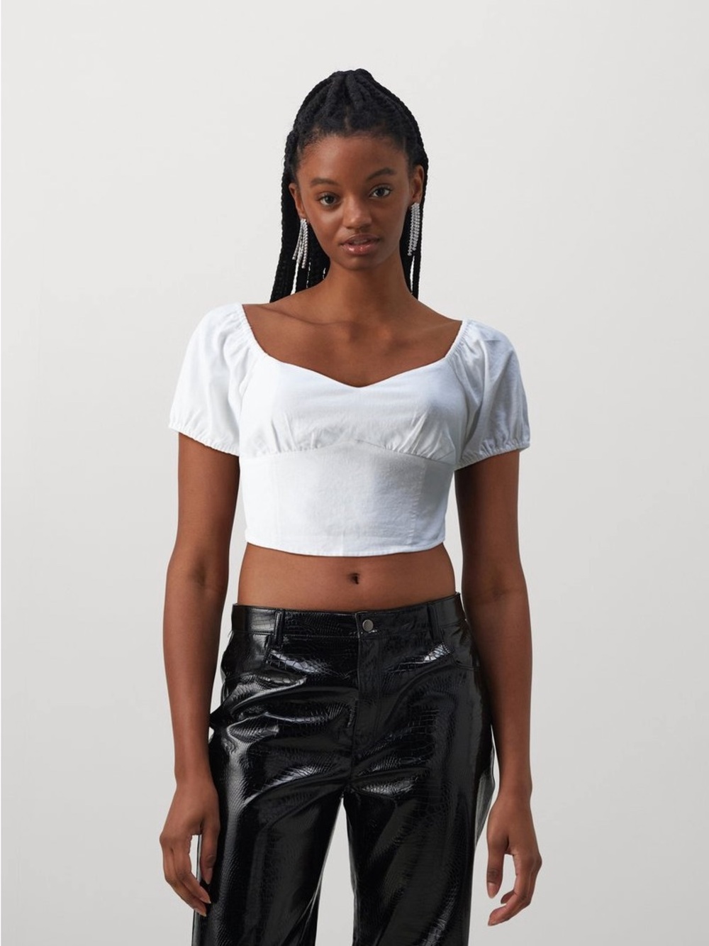 Hollister White Puff-Sleeve Cropped Top